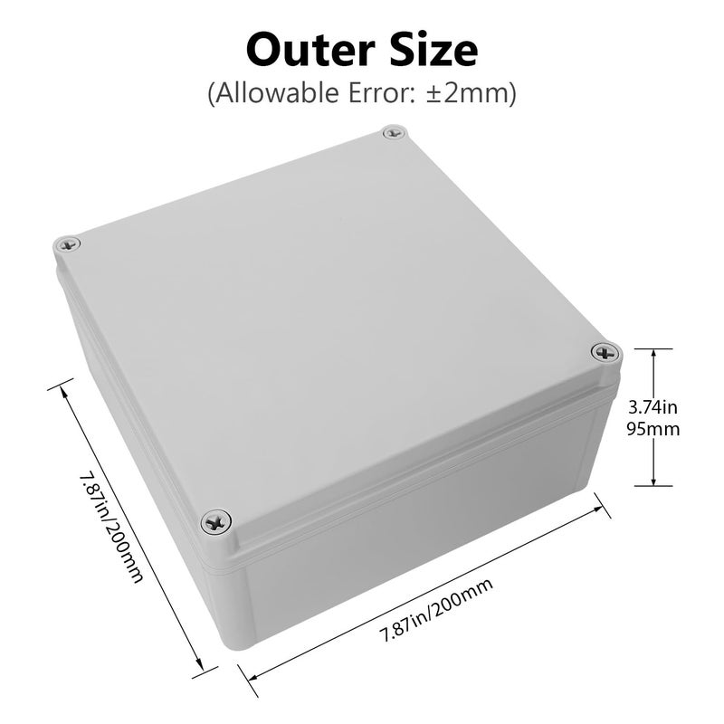 LeMotech Junction Box IP67 Waterproof Dustproof ABS Plastic Project Box for Electrical Outdoor Enclosure Gray 7.9 x 7.9 x 3.7 inch (200 x 200 x 95 mm) - Image 2